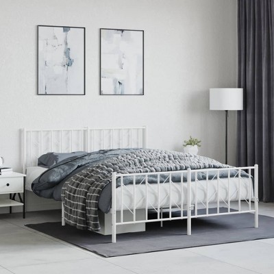 vidaXL Metal Bed Frame with Headboard and FootboardWhite 59.1 in.x78.7 in.