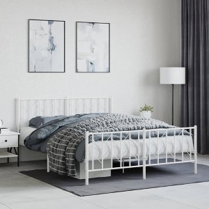 vidaXL Metal Bed Frame with Headboard and FootboardWhite 59.1 in.x78.7 in. - 1 of 4