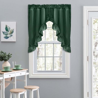 Stacey Harvest Green Ruffled Swag Curtain with Rod Pocket