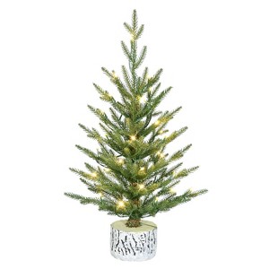 Puleo 2' Pre-Lit Artificial Green Potted Arctic Fir Tree - 1 of 4
