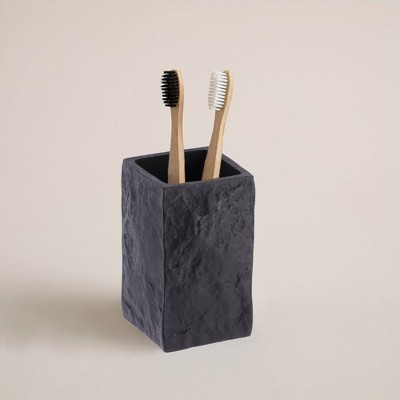 Evideco French Home Goods Modern Square Resin Stone Effect Bathroom Tumbler – Versatile Toothbrush Holder, Makeup Brush Cup and Countertop Organizer