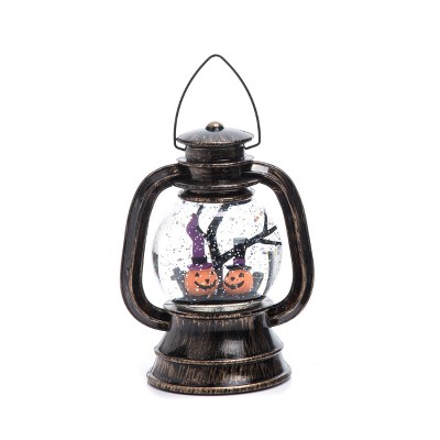 Transpac Artificial 8 in. Black Halloween Light Up Water Globe Lantern