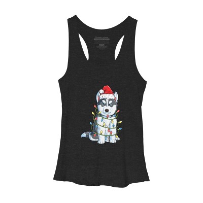 Women's Design By Humans Siberian Husky Santa Christmas Tree Lights Xmas Gifts Boys T-Shi By NekoShop Racerback Tank Top