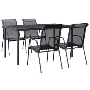 vidaXL Patio Dining Set Outdoor Table and Chair Black Steel and Textilene - 59.1" Table Length 4 Pieces - 1 of 4