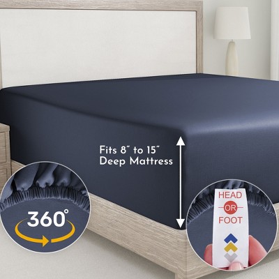 Indigo Navy Blue Deep Pocket California King Cotton Fitted Sheet