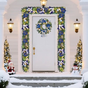 Prelit Christmas Garland with Lights: 20 LEDs, Timer & Ornaments. Battery Operated, for Mantle, Fireplace, Stair Railing, Indoor Holiday Use - 1 of 4