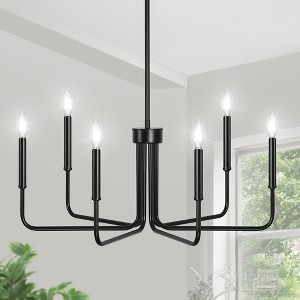 DORESshop 28 in. 6-Light Black Chandelier Farmhouse Chandelier for Dining Room, Dining Light Fixtures Over Table - 1 of 4