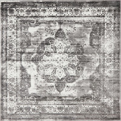 Gray and Light Gray Synthetic Square Area Rug