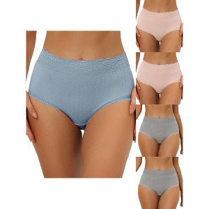 Allegra K Women's High Waist Tummy Control Lace Trim 5 Packs Ribbed Briefs White Small - 1 of 4