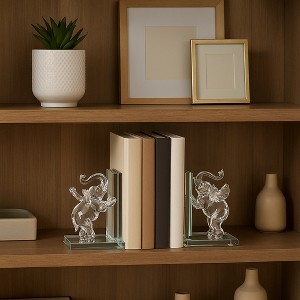 Glass Elephant Bookends - Book Holder for Shelves, Decorative Shelf Organizer for Home & Office Decor - Elegant Clear Glass Book Ends Set - Crystal - 1 of 4