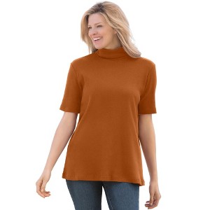 Woman Within Plus Size Ribbed Short Sleeve Turtleneck - 1 of 4