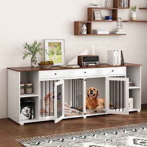 Famapy Dog Cage Kennel with 3 Drawers Double Door with Lock White - 1 of 4