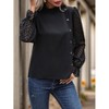 Women's Trendy Pullover Top with Sheer Sleeve Panels High Neck Long Sleeve Shirt with Button Details Casual Chic Blouse/ - 3 of 4