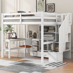 PAGED Twin Size Loft Bed with L-Shaped Desk Modern Pine Bed Frame with Drawers and Storage Stairs for Bedroom - 1 of 4