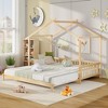 Tangkula Wooden House Bed Twin to King Daybed w/ Safety Rails & Decorable Roof - 3 of 4