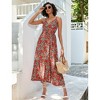 Women's Summer Floral Dress, Spaghetti Strap Midi Dress with Waist - Cinching Design - 2 of 4