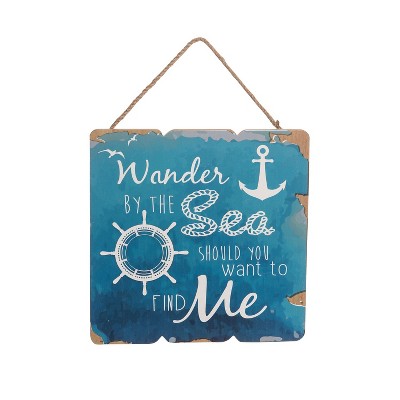 Beachcombers Blue Wander By Sea Find Sign 9.82 x 0.49 x 13.75 Inches.