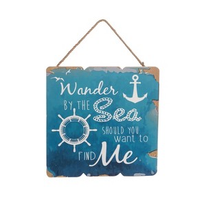 Beachcombers Blue Wander By Sea Find Sign 9.82 x 0.49 x 13.75 Inches. - 1 of 2