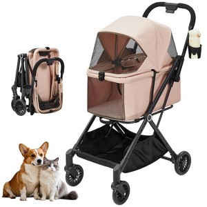 100 lbs Capacity 4-Wheel Folding Dog Stroller, Detachable Carrier & Storage Basket, Breathable Pet Travel Stroller for 2 Dogs/Cats - 1 of 4