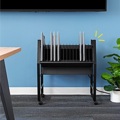 Black Mobile Charging Cart with 16 Device Slots