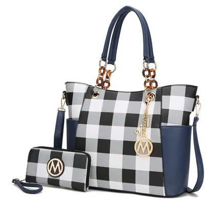 MKF Collection Bonita Checker Tote & Wallet Set - Stylish Vegan Leather Bag by Mia K