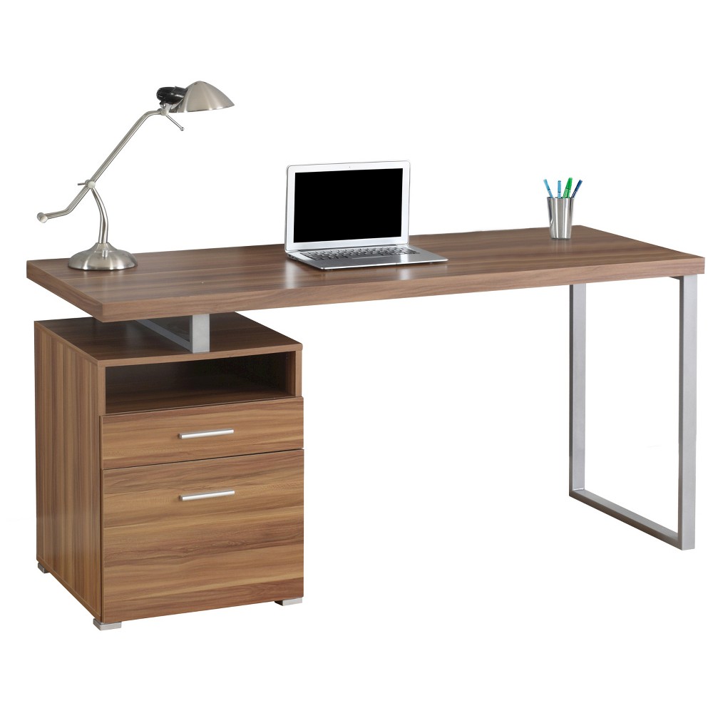 Photos - Office Desk Computer Desk Silver Metal Walnut - EveryRoom