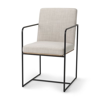 HomeRoots Beige and Black Upholstered Cushion And Metal Dining Arm Chair