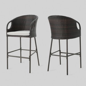 Doinica 2pk Wicker Outdoor Patio Barstool - Brown - Christopher Knight Home: Weather-Resistant with Seat Cushion - 1 of 4