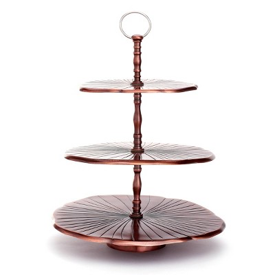 Old Dutch Metal 3-Tier Antique Lily Pad Dessert Server Copper