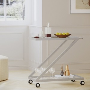 Mshliw Modern Glass and Metal Bar Cart with Z-Frame Design, Rolling Wheels & Locking Casters, 36.5" Drink and Coffee Serving Cart - 1 of 4