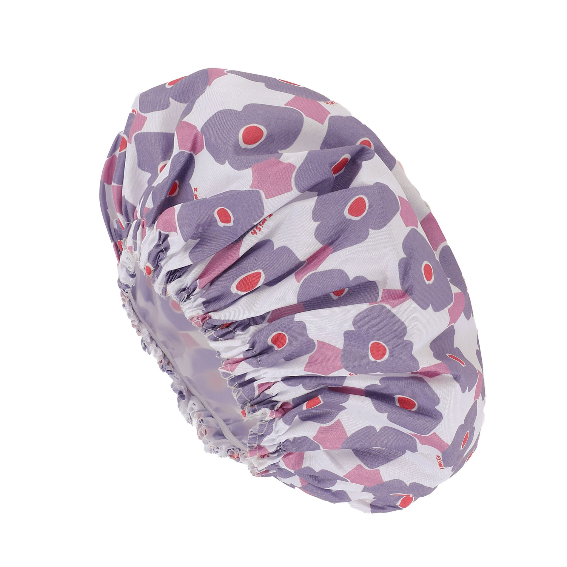 Unique Bargains Women's Flower Pattern Shower Cap Purple 1 Pc