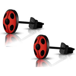 316L Surgical Stainless Steel Ladybug Earring Round Circle Button Stud Post Earrings 10MM - 1 of 4