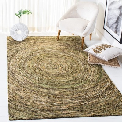 Green Hand-Tufted Wool Ikat Area Rug, 5' x 8'