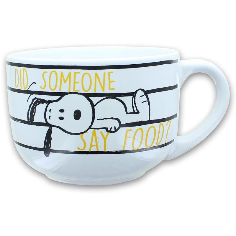 Silver Buffalo Peanuts Snoopy "Did Someone Say Food?" Ceramic Soup Mug With Vented Lid, 1 of 4