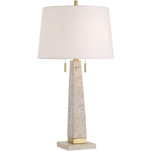360 Lighting Lorena 29 1/4" Tall Modern Coastal End Table Lamp Pull Chain Sandstone Beige Brass Finish Metal Single White Shade Living Room Bedroom - 1 of 4