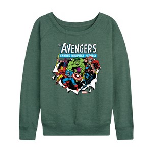Women's - Marvel - Avengers Paper Rip Lightweight French Terry Wide Neck Long Sleeve Shirt - 1 of 4