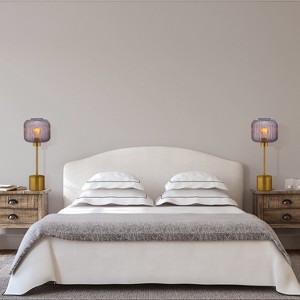21" Jasmine Globe Shade Table Lamp Smoke - River of Goods: Brushed Gold Base, Retro Nightstand Lamp - 1 of 4