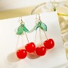 Cherry Earrings for Women 3D Red Crystal Simulation Cherry Drop Earrings Sweet and Lovely Light Weight Fruit Earrings Tassel Earrings - 3 of 4
