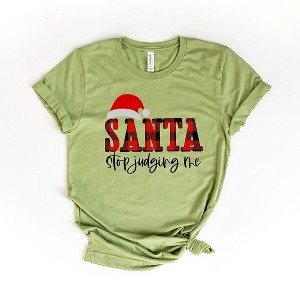 Simply Sage Market Women's Santa Stop Judging Me Plaid Short Sleeve Graphic Tee - 1 of 4