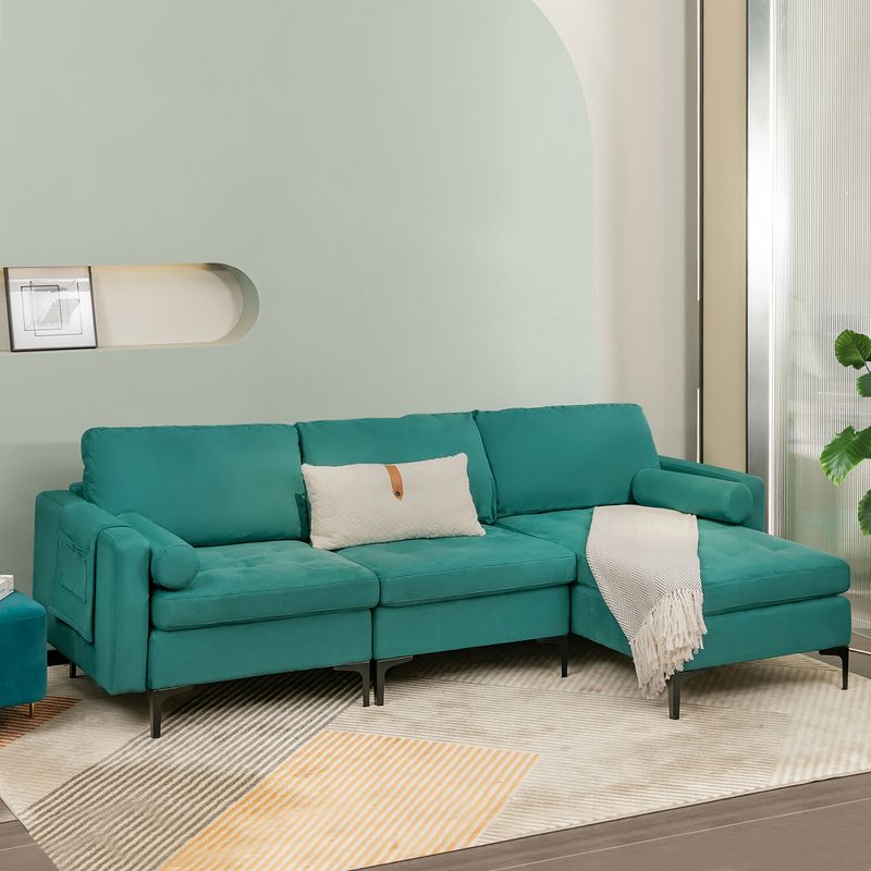 Costway Modular L-shaped Sectional Sofa w/ Reversible Chaise & 2 USB Ports Teal, 2 of 11