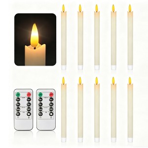 AEELLEEA 10-Pack Ivory Pillar Candles - Flameless LED Warm Light Decor for Christmas/Mantel/Dinner Party - 1 of 4