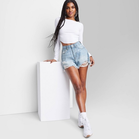 White cutoff sale denim shorts