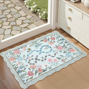 Scalloped Edge Area Rugs for Living Room Bedroom Floral Printed Snake Pattern Washable Rug Soft Non-Slip Low Pile Accent Rug - 1 of 4