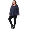 Women's Plus Size V Neck Long Sleeve Sweater Patchwork Hem Casual Waffle Knitted Top - Agnes Orinda - 3 of 4