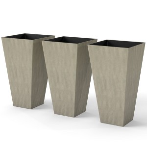 Aghana Digitals 3-Pack 28" Grey Square PP Plastic Planters with Drainage Plug, UV-Resistant Indoor - 1 of 4