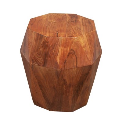 21.5" Faceted Handcrafted Mango Wood Side End Table Brown - The Urban Port