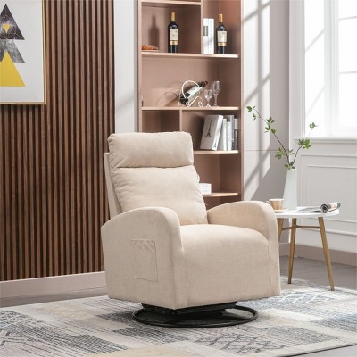 Rocking And Swivel Recliner,Upholstered Recliner Sofa Chair With Metal Legs And One Left Bag, Tall Back Lounge Chair Nursery Chair-Cuddlewood