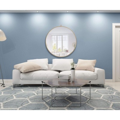 Contemporary Black Round Wood and Metal Wall Mirror, 42 Inch