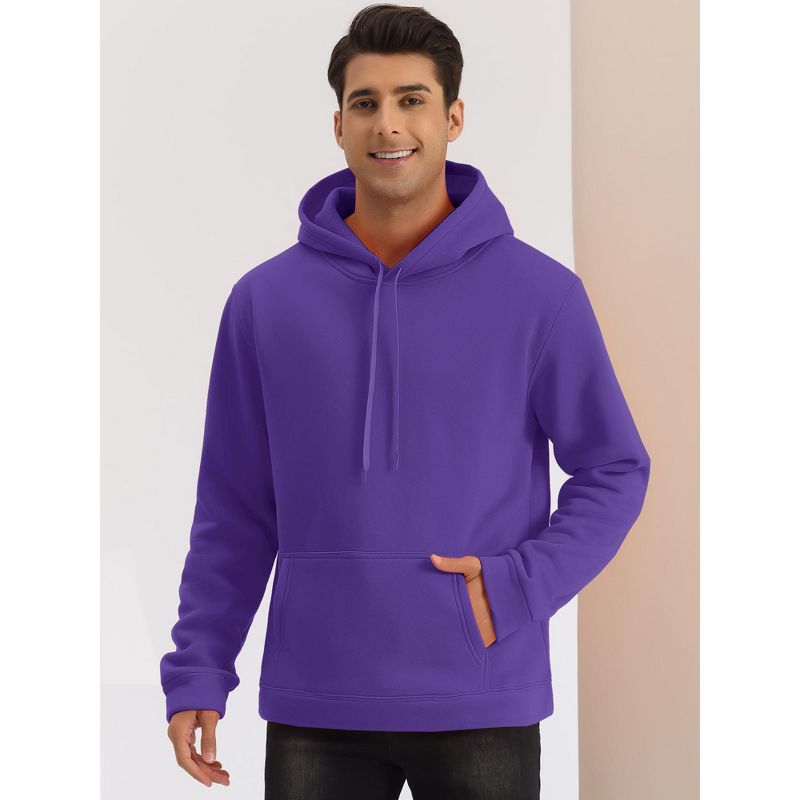 Lars Amadeus Men's Plush Lined Pullover Solid Long Sleeves Hooded Sweatshirts with Pocket, 3 of 7