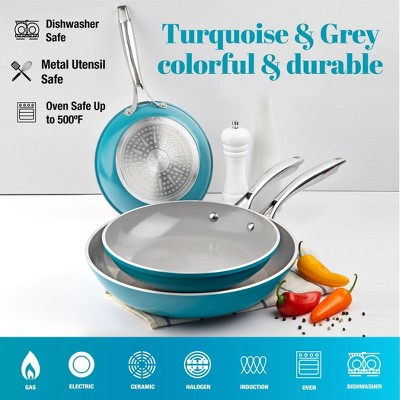 Aqua Blue Nonstick Ceramic Coated Aluminum Fry Pan Set